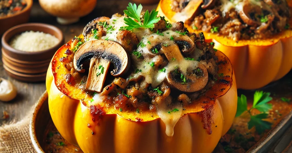 דלעת ערמונים ממולאת בפטריות בתנור - מתכון אגדי ומעלף