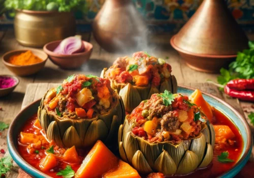 ארטישוק ממולא בבשר ברוטב מרוקאי