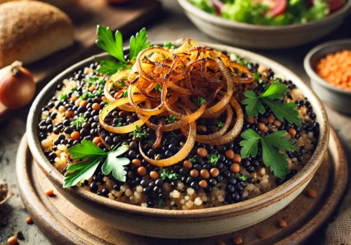 מג'דרה דרוזית בורגול עם עדשים שחורות מתכון האגדי