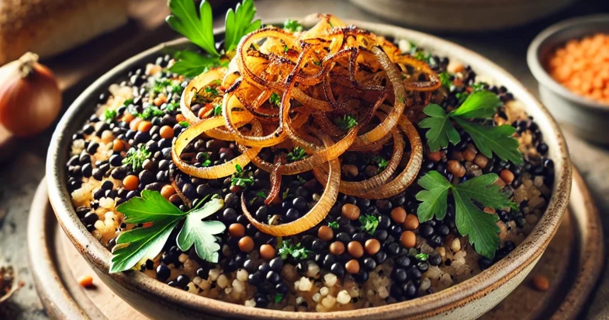 מג'דרה דרוזית בורגול עם עדשים שחורות מתכון האגדי