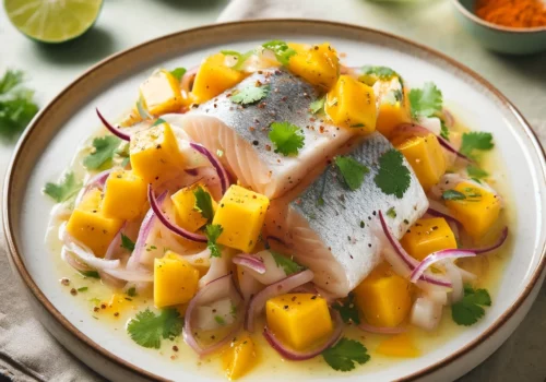 סביצ'ה דג לברק עם מנגו