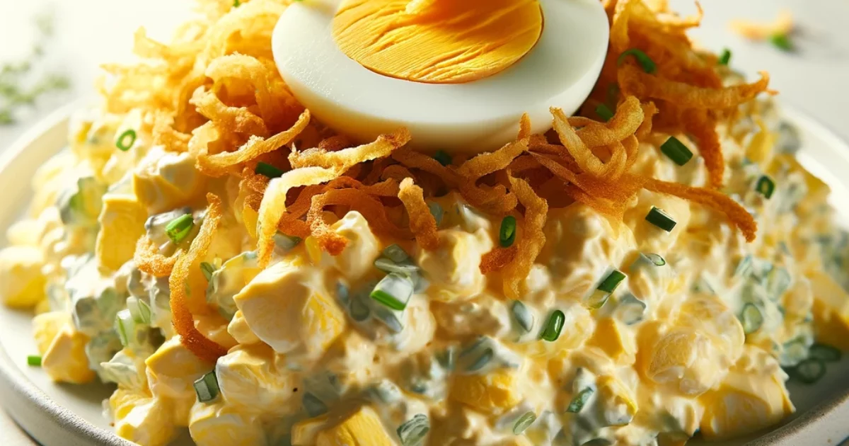 סלט ביצים עם בצל מטוגן ללא מיונז - טעם ביתי מנחם ומרענן