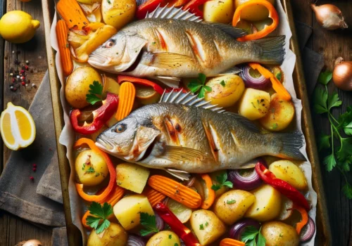דג נסיכת הנילוס בתנור עם תפוחי אדמה וירקות (מתכון אגדי שיסגור לכם פינה!)