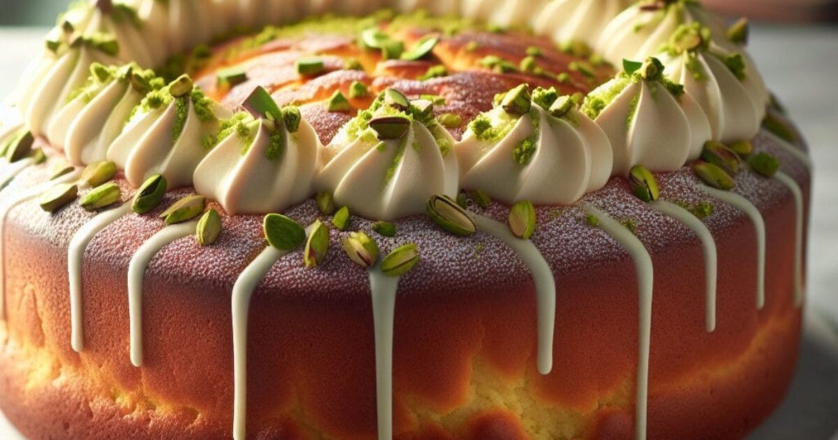 עוגת שמרים עם קרם פיסטוק ושוקולד לבן