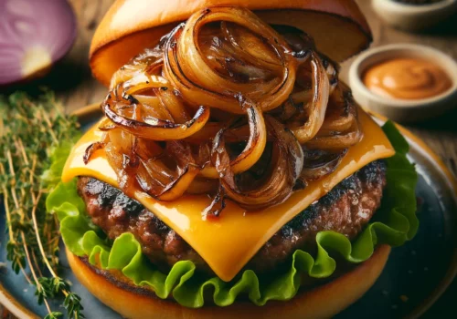 בצל מקורמל להמבורגר