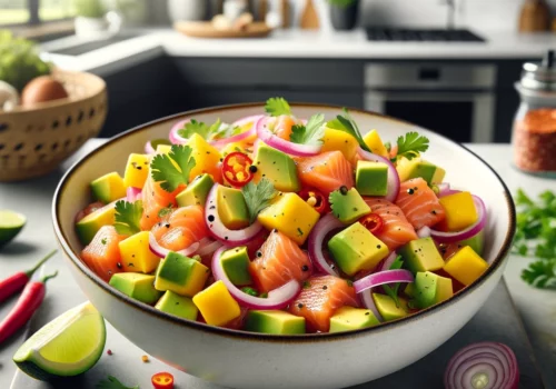 סביצ'ה סלמון עם מנגו ואבוקדו