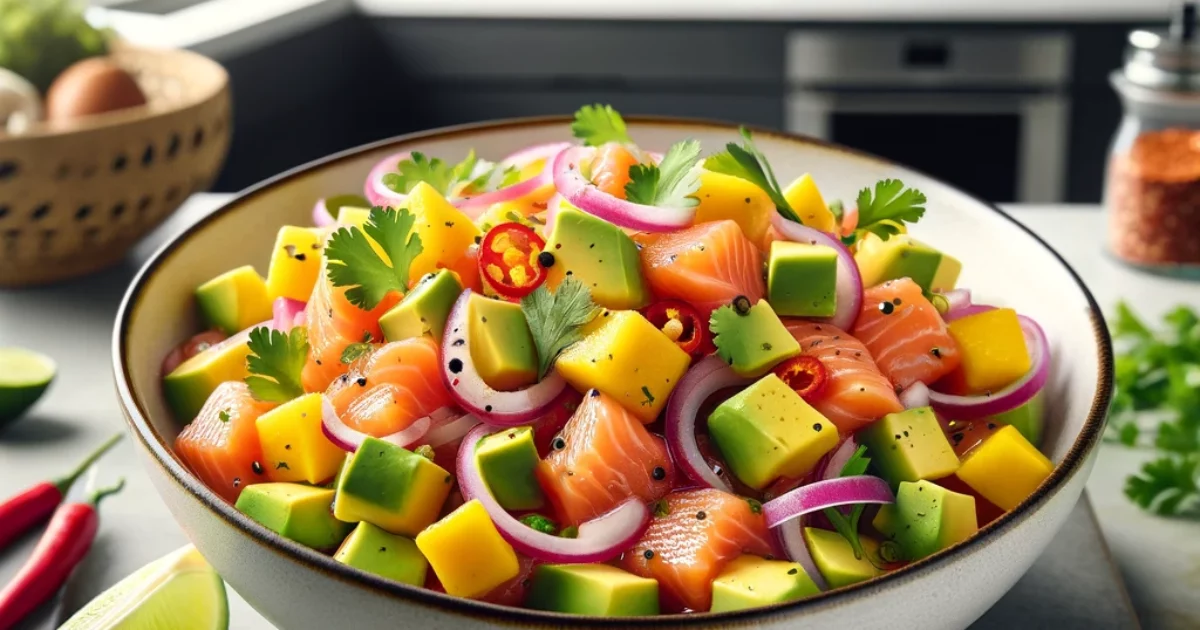 סביצ'ה סלמון עם מנגו ואבוקדו